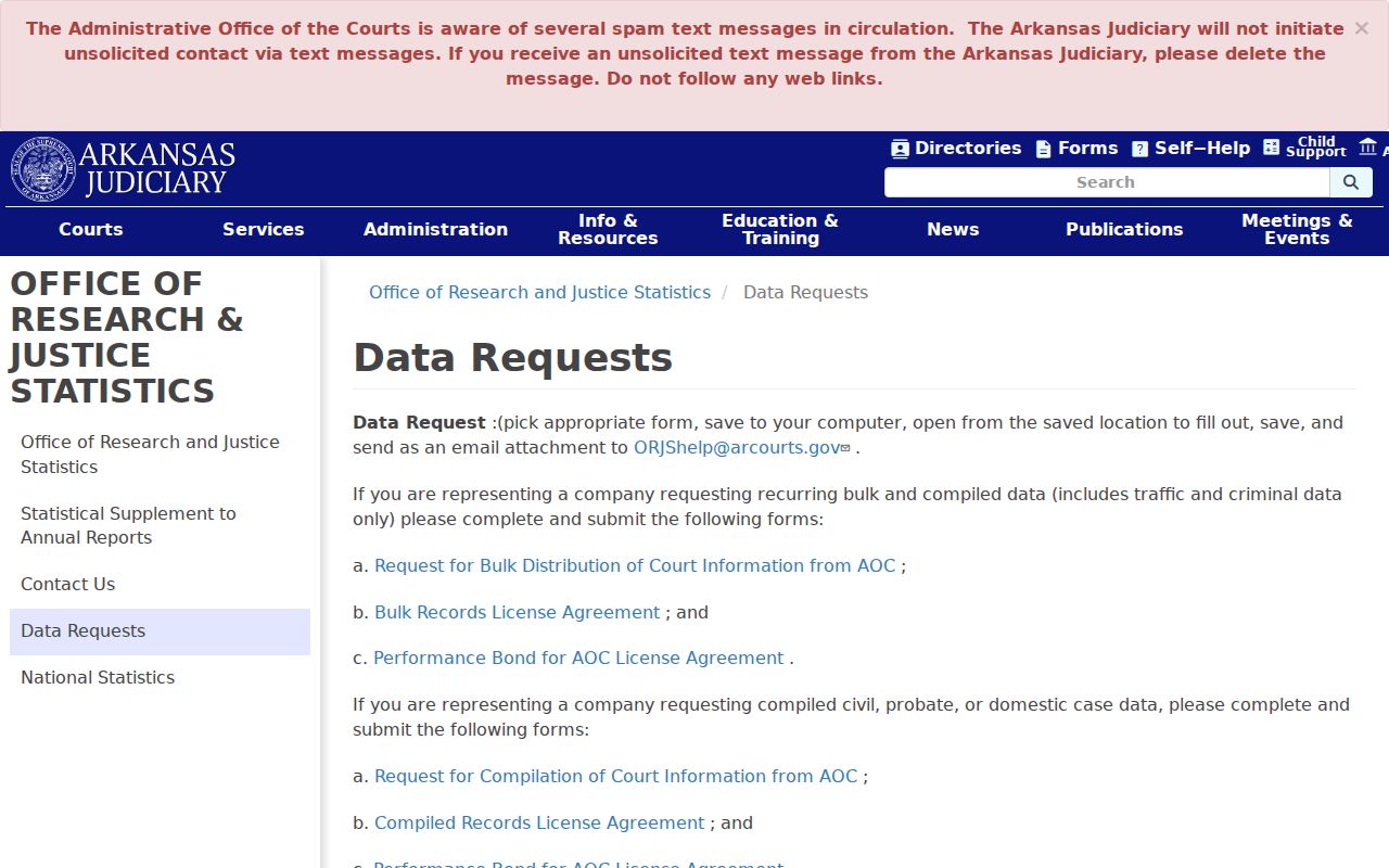 AOC data request choices related to Franklin County court records