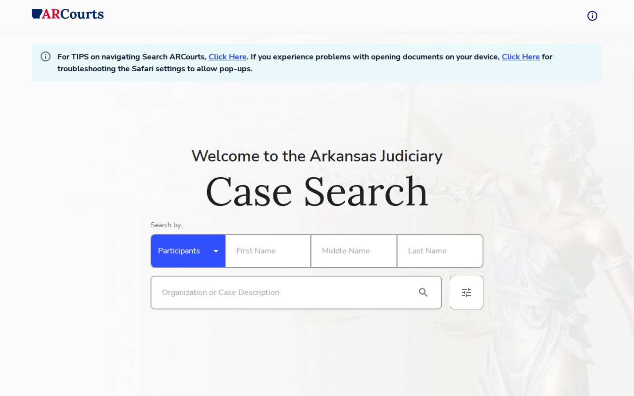 Franklin County docket search interface in Search ARCourts
