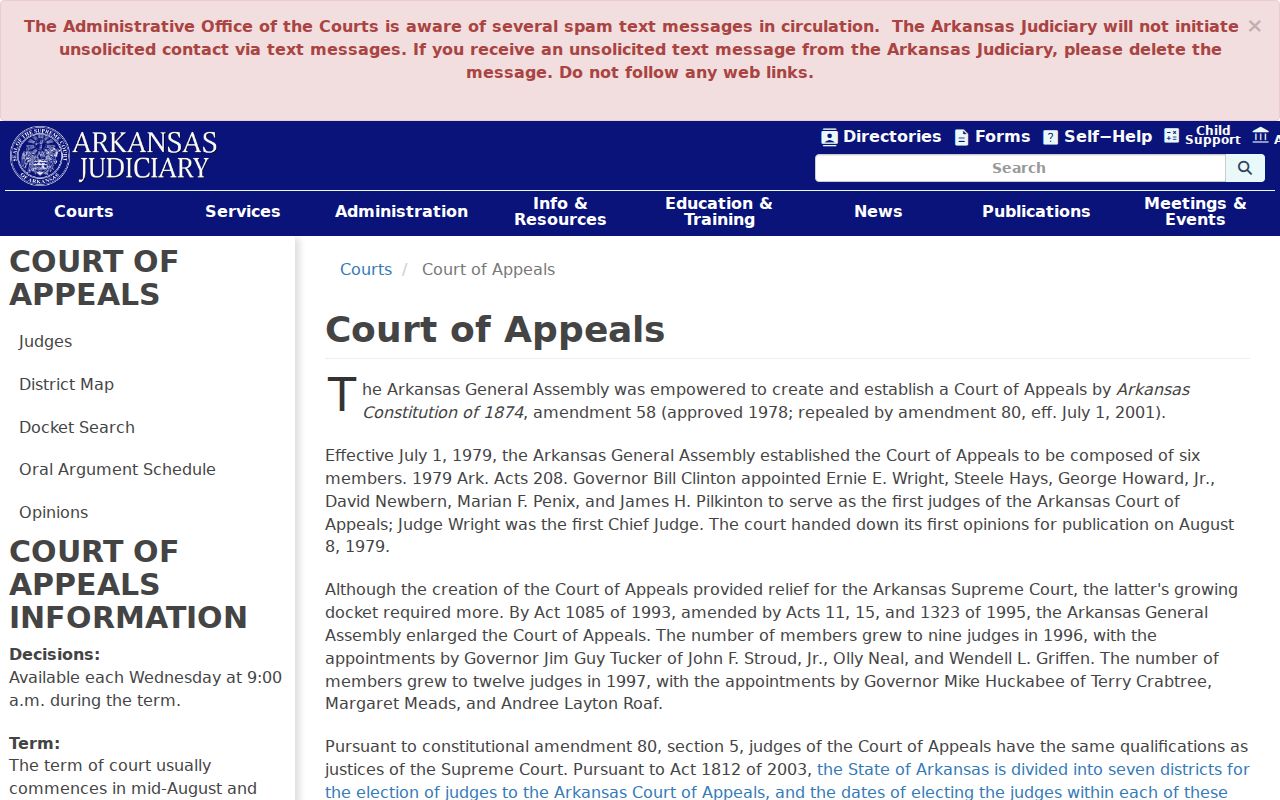 Arkansas Court of Appeals information for a Franklin County civil docket appeal