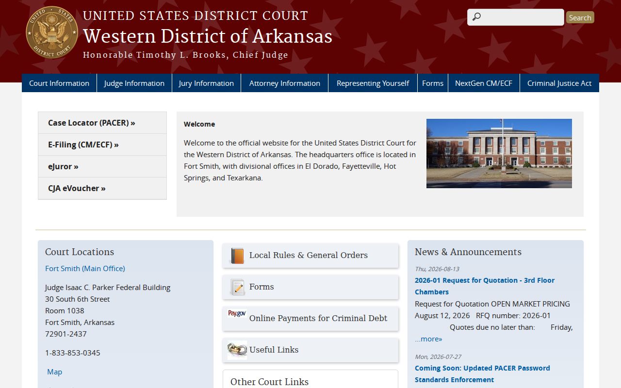 Franklin County court records route to the Western District of Arkansas for federal cases