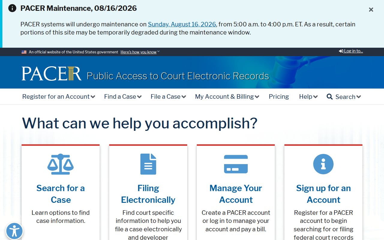 PACER search for federal court records connected to Franklin County
