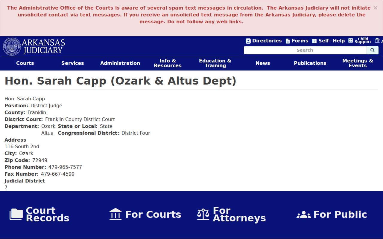 Franklin County criminal docket listing for the Ozark and Altus departments